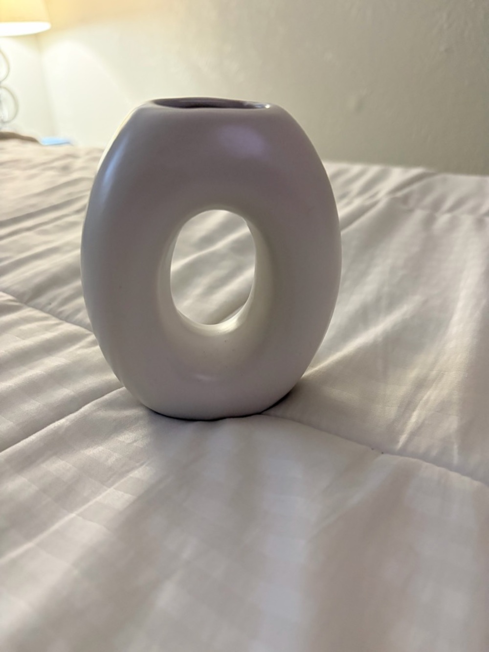 Daiso White Ceramic Oval Hole Vase - Home Accents